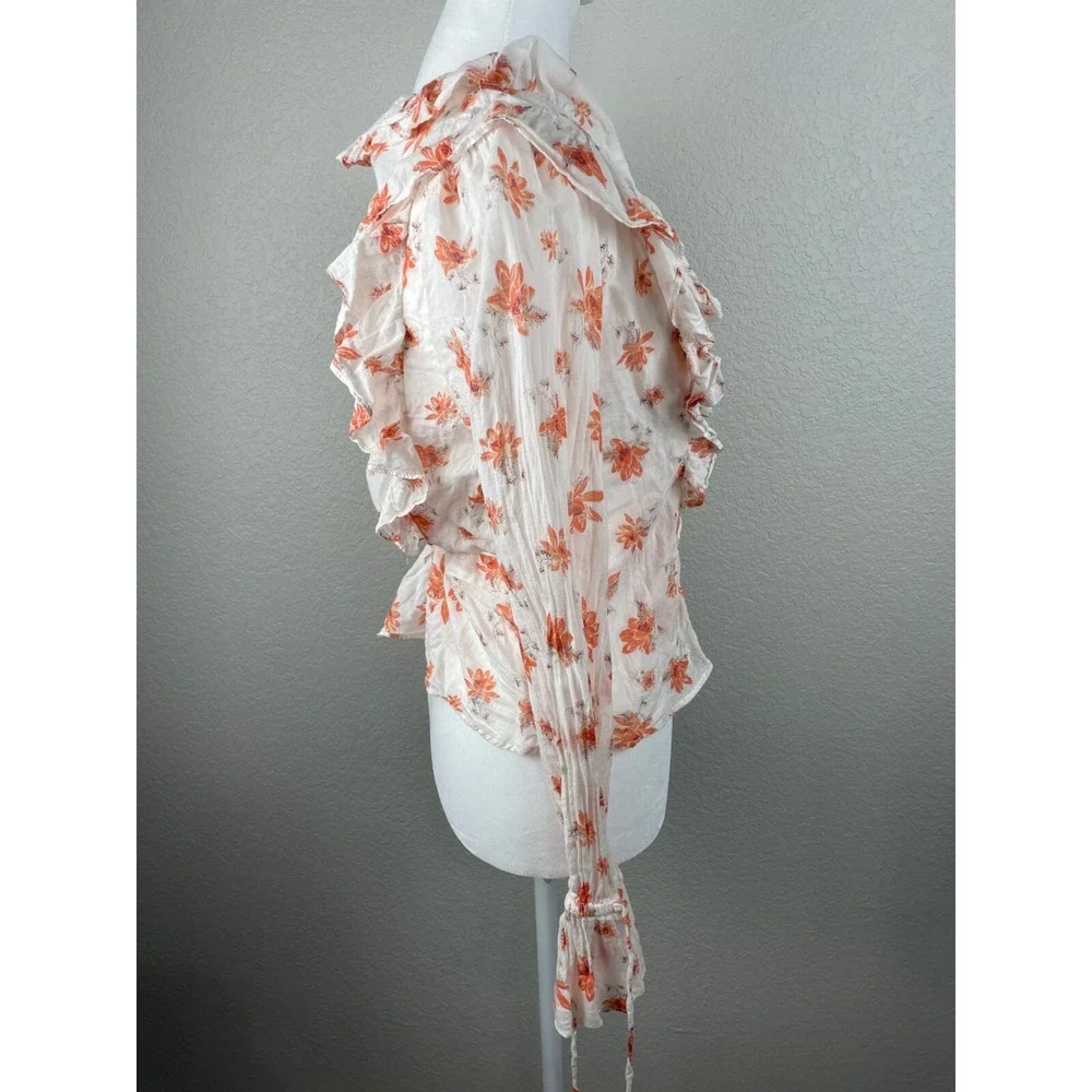 Free People Amanda Ruffle Floral Wrap Top‎ Ivory Cottagecore Romantic Blouse